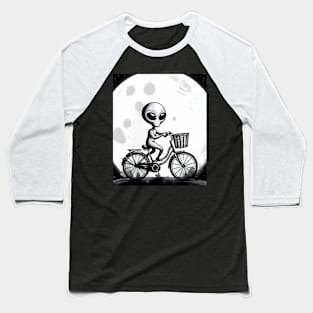 Alien on a Bicycle in the moonlight Baseball T-Shirt